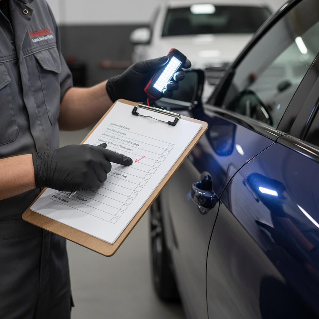 Fahrzeuginspektion mit Checkliste